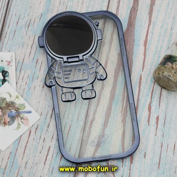 قاب گوشی iPhone 11 آیفون طرح ژله ای فضانورد مای کیس گلد لاین شفاف Creative Case محافظ لنز دار سرمه ای تیره کد 522